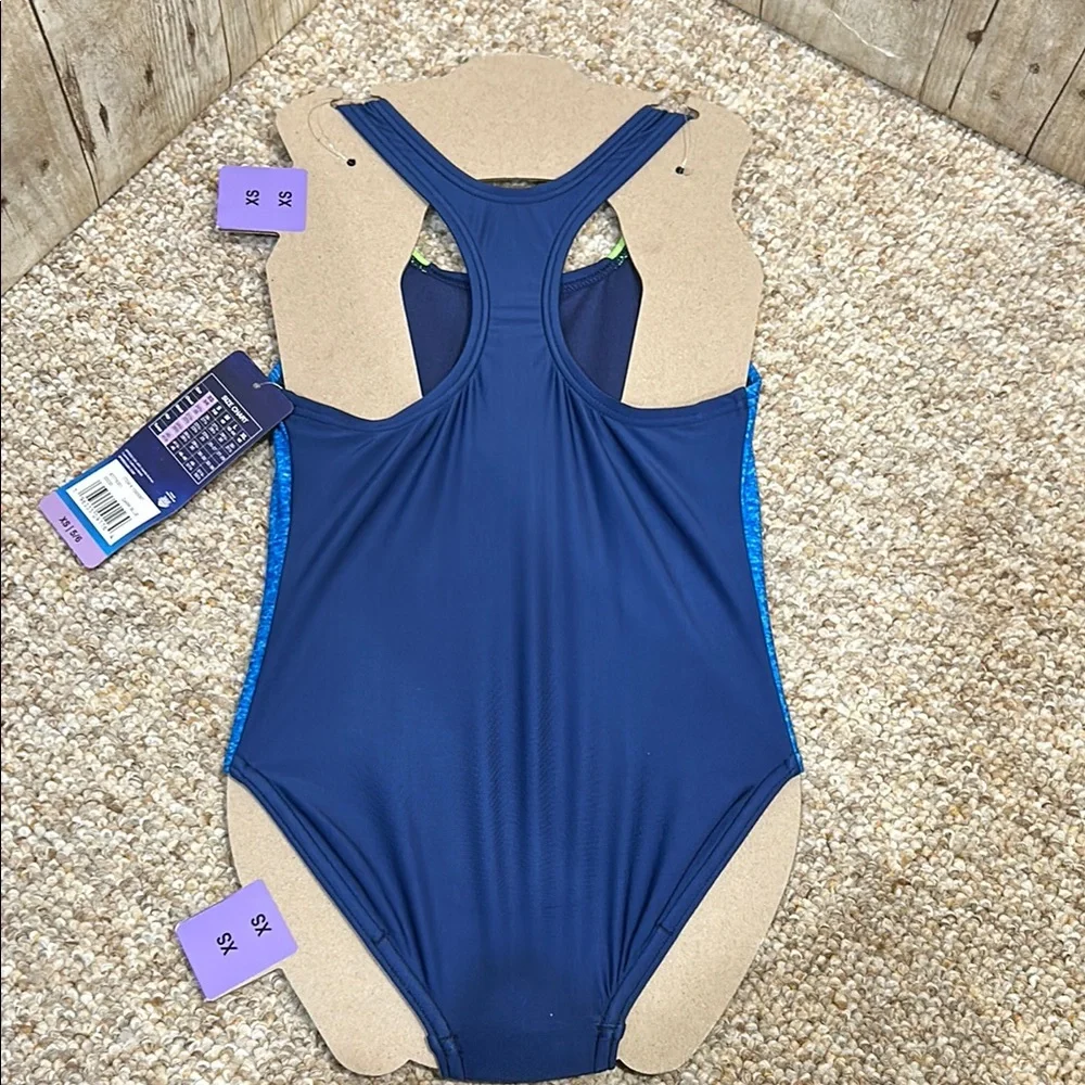 Speedo Girls Youth XS 5/6 Swimsuit - Blue and Green One Piece NWT